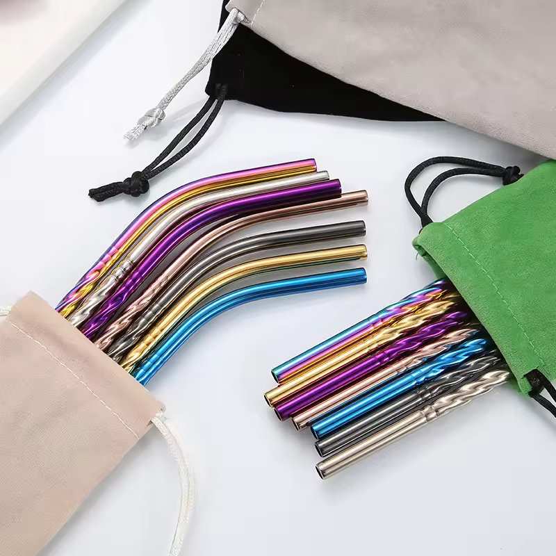 Pailles en Inox Spirale - Droite ou Courbée - 6 coloris