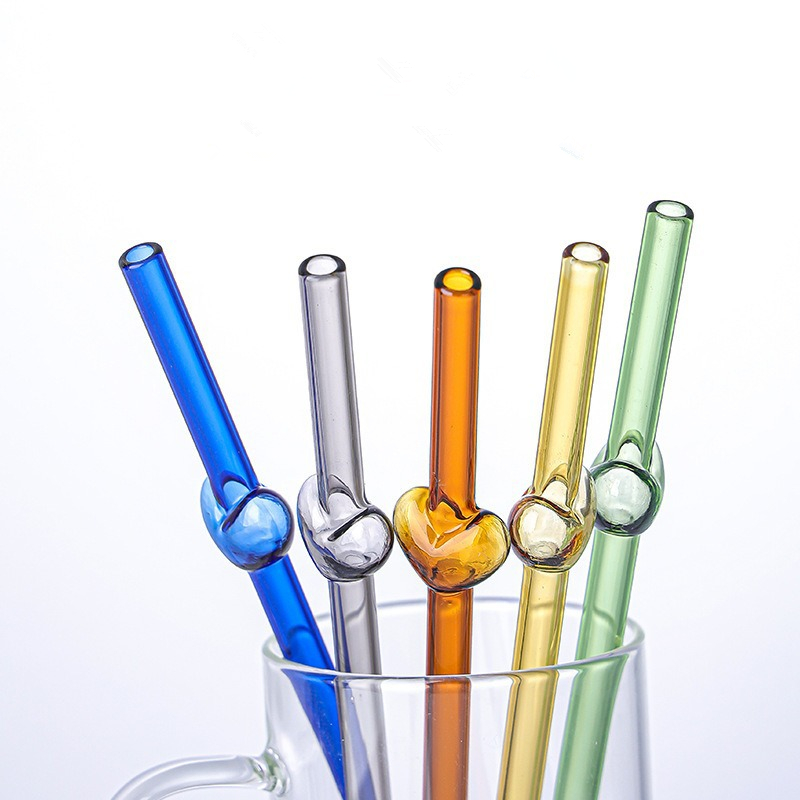 Paille en verre - Cœur - 200 x 8 mm - 8 coloris