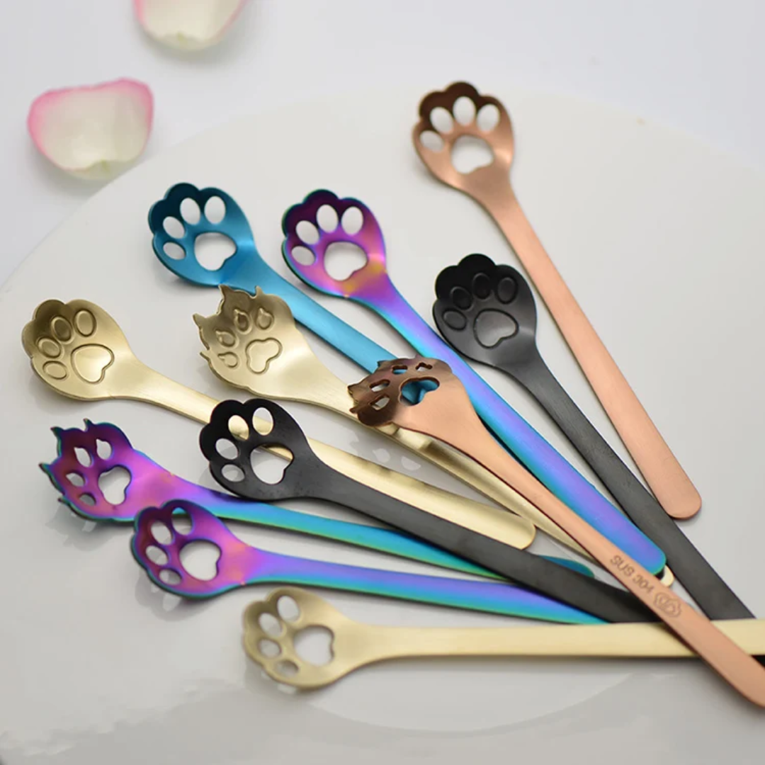 Cuillère patte de chat - 4 couleurs - Thé, café ou dessert