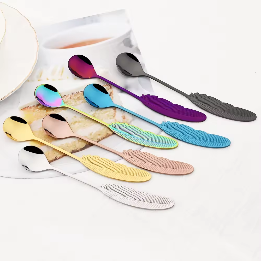 Cuillère Plume - 4 couleurs - Idéale pour le thé, le café et les desserts