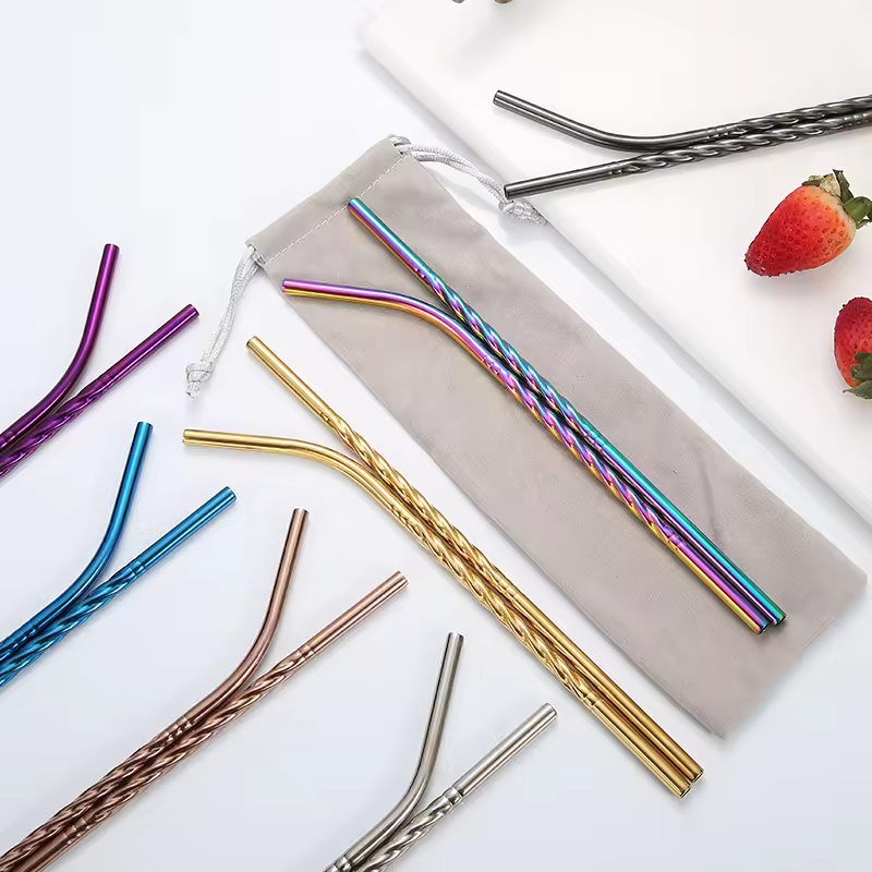 Pailles en Inox Spirale - Droite ou Courbée - 6 coloris