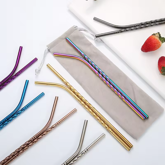 Pailles en Inox Spirale - Droite ou Courbée - 6 coloris