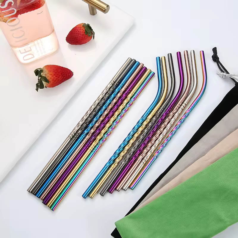 Pailles en Inox Spirale - Droite ou Courbée - 6 coloris