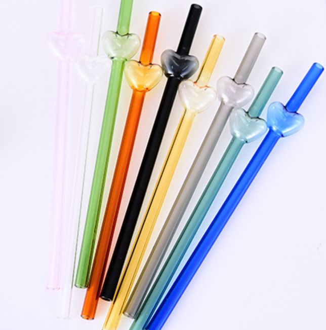 Paille en verre - Cœur - 200 x 8 mm - 8 coloris