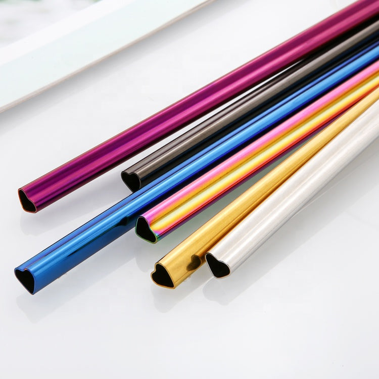 Pailles en Inox Coeur - 215x8mm - 6 coloris