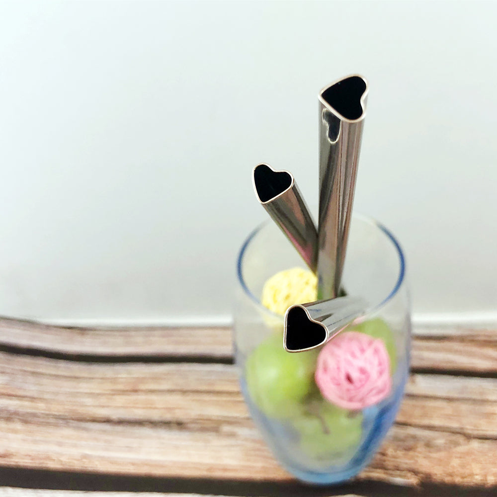 Pailles en Inox Coeur - 215x8mm - 6 coloris