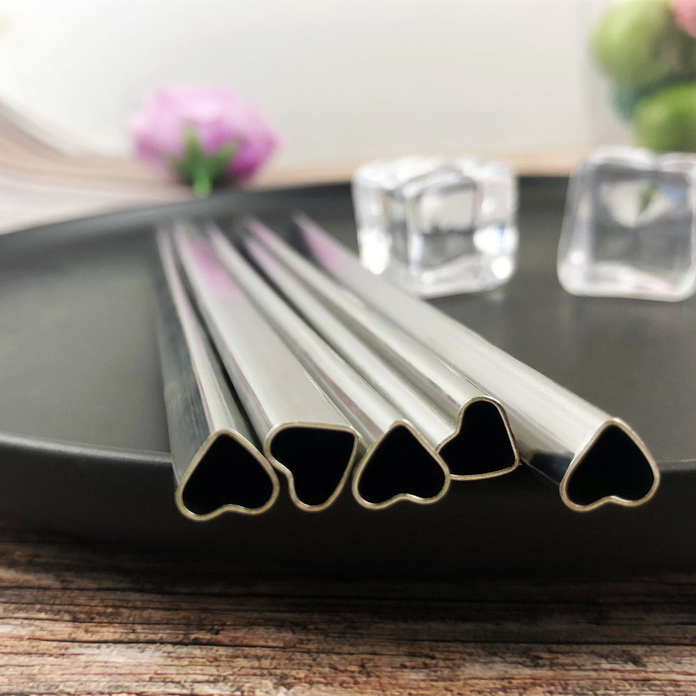 Pailles en Inox Coeur - 215x8mm - 6 coloris
