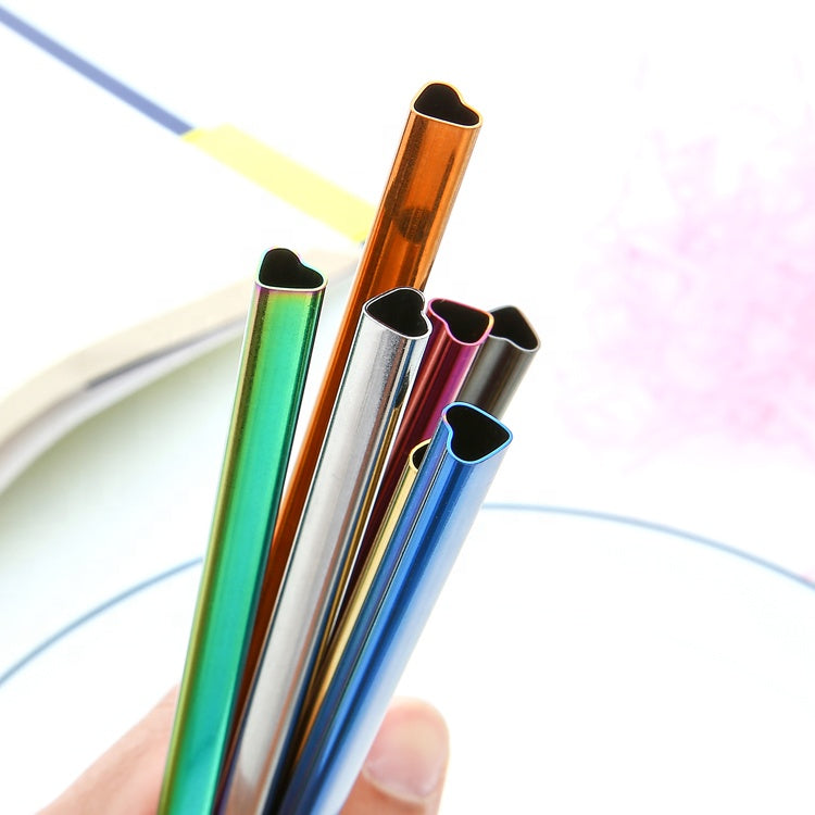 Pailles en Inox Coeur - 215x8mm - 6 coloris